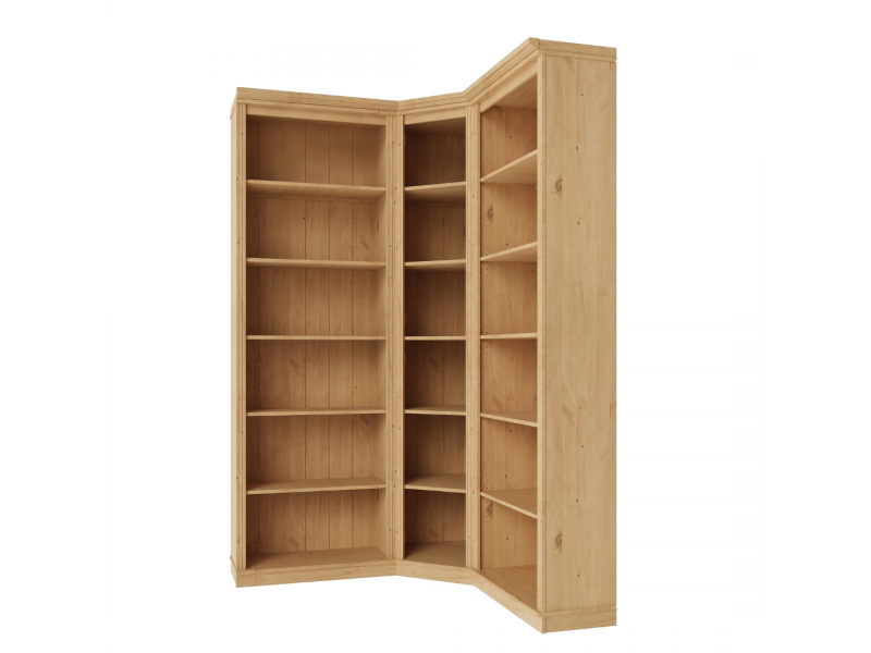 Kit com 3 estantes para canto em Madeira Maciça com 3 peças– Acabamento em cera natural com o toque acetinado | Coleção Biblioteca